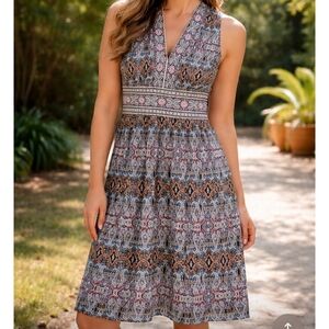 Maggy London Sleeveless V-Neck Midi Dress in Black, Brown, Blue, Pink